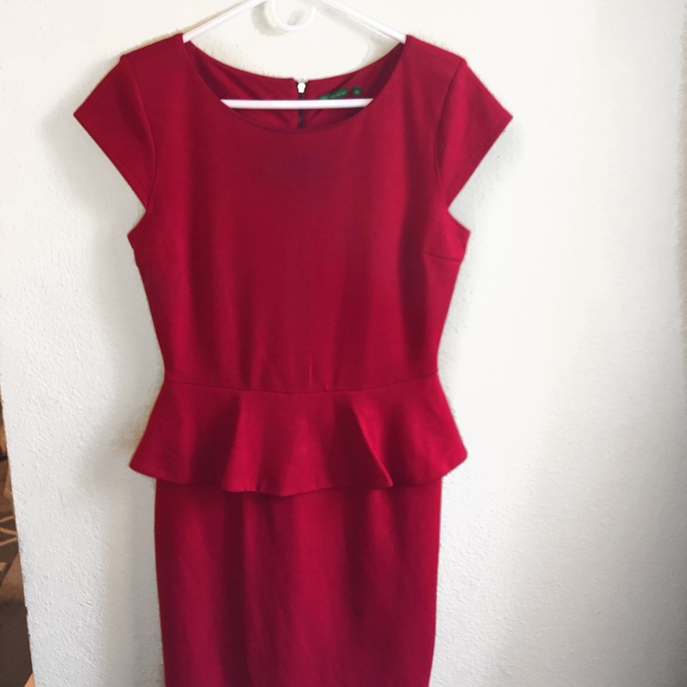 Red Peplum Midi Dress